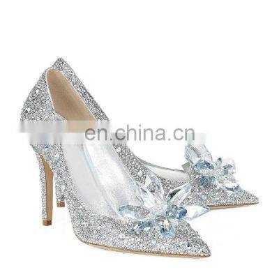 Private label shoes handmade crystal and stones design women pointed toe pumps sandals shoes ladies high heels