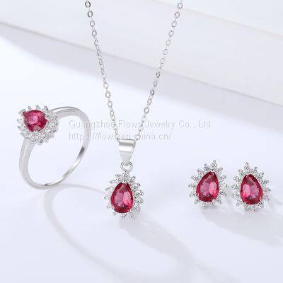 The Platinum Gold Plated 925 Sterling Silver Jewelry Set Rings Inlay Water Drop Sapphire photo-4