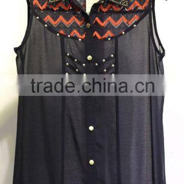 fishtail 2014 new style guipure lace black fashion chiffon blouse
