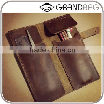 brown real cow leather pen case handmade pen holder organizer wholesale