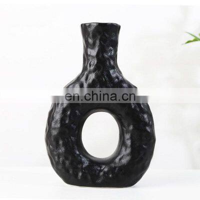 New Arrivals Black Ceramic Vase Matte Hydroponics Wedding Centerpieces Dried Flowers Vase For Home Decoration