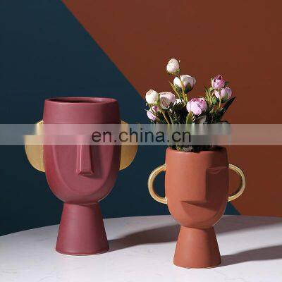 Home Decor Abstract Human Face Desktop Nordic Vases Modern Ceramic PorcelainTabletop Vase