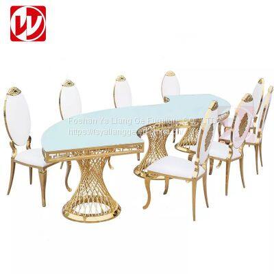 Event Party Used Round Banquet Table Gold Stainless Steel Bird Nest Design White Tempered Glass Dining Furniture Round Wedding Table photo-5