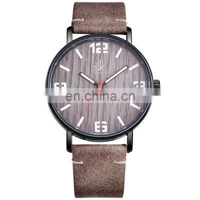 SHENGKE Simple Lady Watch Popular Stylish Wood Wooden Texture Dial Soft Leather Band Luminous Japanese Quartz Movement K8001L