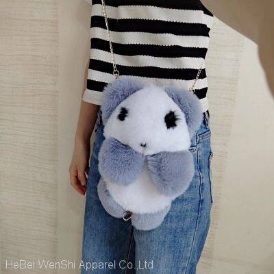 018Wholesale new arrival cute plush stuffed panda backpack bag faux fur crossbody bag for kids