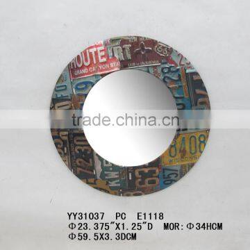 plate design round shape metal wall mirror