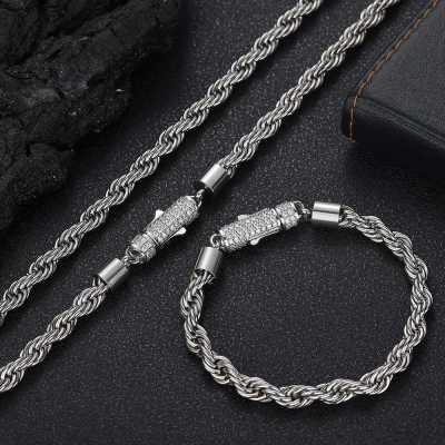 New Style 6mm Iced Out Clasp Rope Chain Stainless Steel 18K Gold Plated Twist Rope Chaain Bracelet Jewelry for Women photo-4
