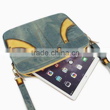 Genuine Leather Bag Women Designers Laptop Bag Shoulder Bag for Ipad With Jean Denim photo-5