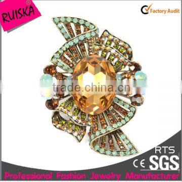 High Quality Fashionable Fine Jewelry Brooch With Smoke Topaz Glass Stone Green Opal