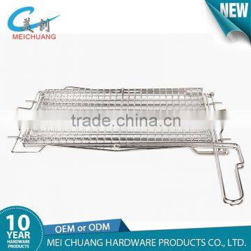 High quality stainless steel barbecue fish grill wire basket/rack with handle