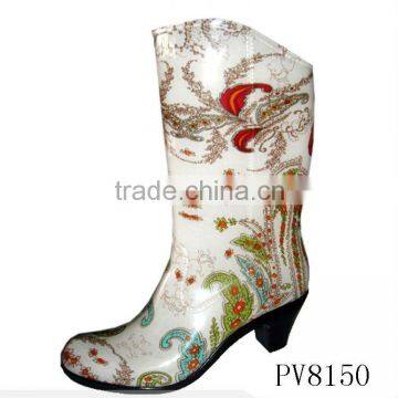 Fashion high heel rubber rain boots