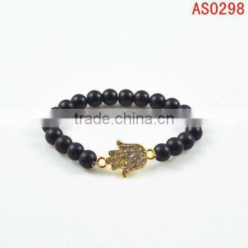 Black agate bead with palm pendant bracelet for unisex