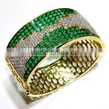 Gold Finish Ethnic, Zirconia,Pearl, Emerald bracelet Jewelry design with Meenakari (Enamal) . 22 K Gold Plated Jewellery