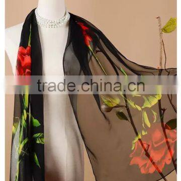 fashion lady rose black digital printed polyester georgette scarf shawl ,imitated silk georgette scarves and shawls,summer hijab                        
                                                                                Supplier's Choice