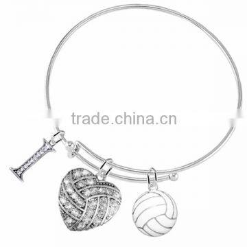 Sparkling Clear Crystal Covered "I", Volleyball Heart-Shaped Charm & Large 3D Volleyball Charm Bracelet