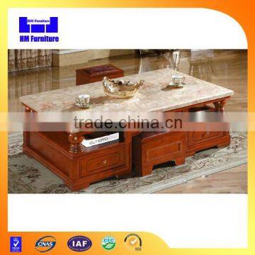 Modern wooden tea table design with marcle top