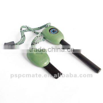 camp emergency magnesium flint stone fire starter with compass & whistle