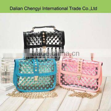 High fashion ladies cheap dot clear pvc plastic messenger bag