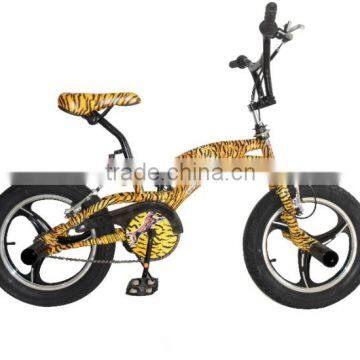 16 INCH FREESTYLE BMX BICYCLE WITH YELLOW TIGER FIGURE PATTERN COLOR