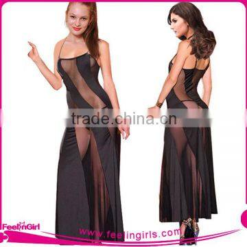 Wholesale Fashion Black Sexy Strap Long Night Gown Women