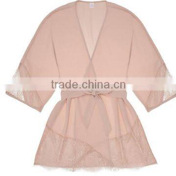 Wholesale Elegant Womens Short Sexy Night Eyelash Lace Edging Sleeping Chiffon Robes