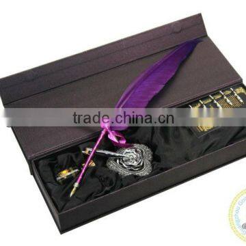 Purple Feather Pen Set with Dip Pen and Refill Bottle Ink