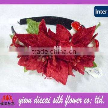 Artificial big poinsettia flower adult headbands