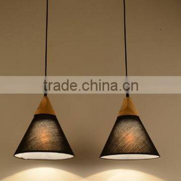 2016 new pendantlight 2 lights black fabric wooden pendant light hanging lamp
