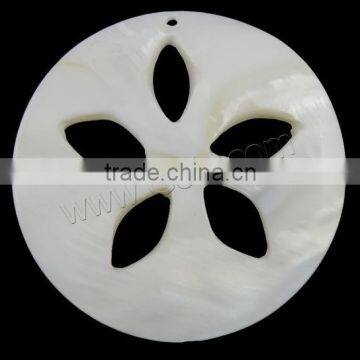 White Flat Round Natural Freshwater Shell Pendants