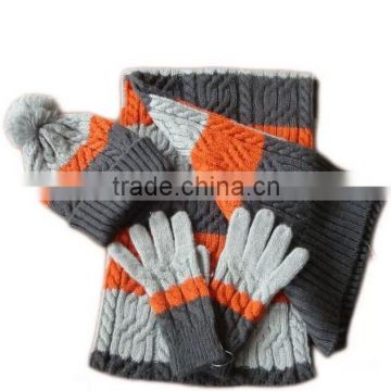 New Arrival Unisex Acrylic Knitted Winter Hat Scarf Glove Set