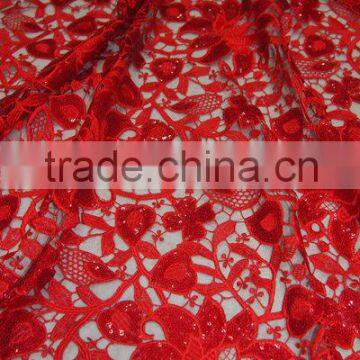 Fashion design sequinse guipure/french lace fabric with flower CL4076 redA