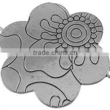 Tibetan Style Connectors, Lead Free, Flower, Antique Silver, Size: about 68x54x1.5mm, hole: 3.5mm(TIBEB-165-LF-2)