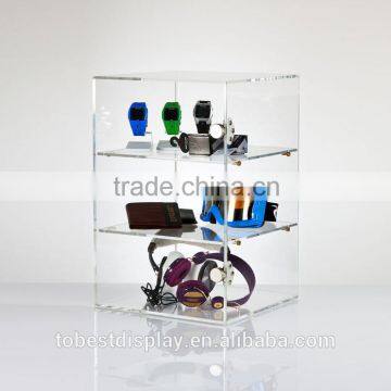 3 tiers clear lockable acrylic display cabinet,acrylic showcase,acrylic display stand for smart watch headset eyeglass