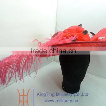 Red Fancy Sinamay Fascinators With Big Feather For Wedding Wholesale T121