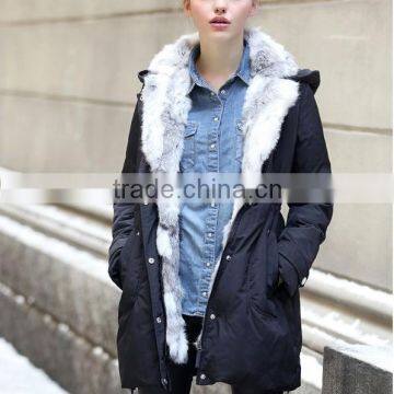 women/lady's Fashion Brand Women Winter Down coat with rabbit Fur Collar in China, women long down jackets