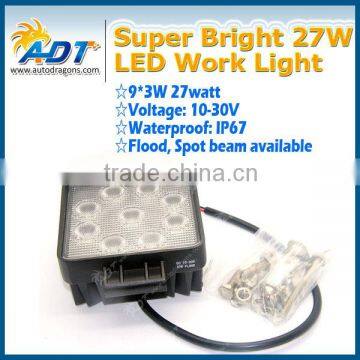 High Power Square 4.3 inch 27w Watt 9 LEDs Waterproof Flood Work Light