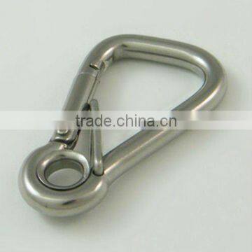 Stainless steel wide asymmetrical spring snap hook with eye and spring pin