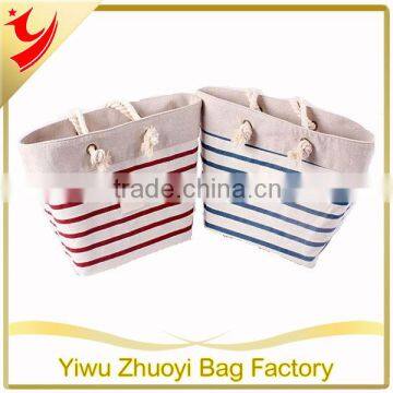 Navy Blue Strip Cotton Canvas Tote Bags with Cotton Rope Handle