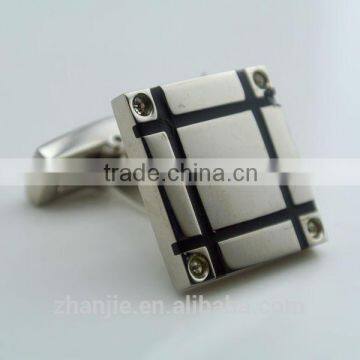 Stainless Steel Squares Design Black Enamel Cuff Buttons