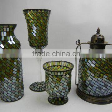 glass mosaic hurricane candle holders