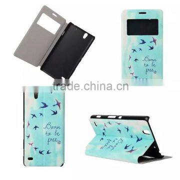 High Quality Color Printing PU Leather Flip Case Cover For Sony Xperia c4