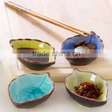 Wholesale polychrome Ice crack fish shape relish tray ceramic sauce dish