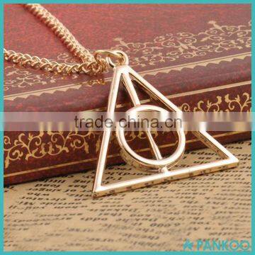 Deathly Hallows Charms Pendant Necklaces Triangle 925 Sterling Silver Long Chain Necklace For Men and Women Jewelry