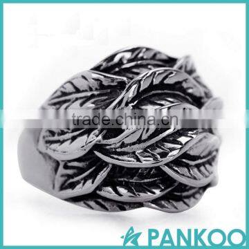 Pankoo Unique Feather Series Creation Shape Retro Punk Tai Silver and Titanium Unisex Ring