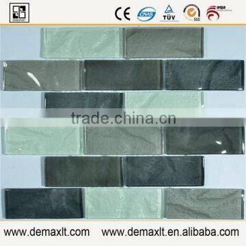 Gray white black strip shape cube glass mosaic tile for living room hallway interior wall decoration