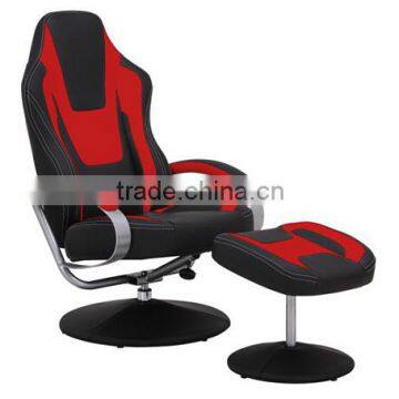 Race Car Seat Style Black & Red Vinyl Home Office Recliner Chair With Ottoman