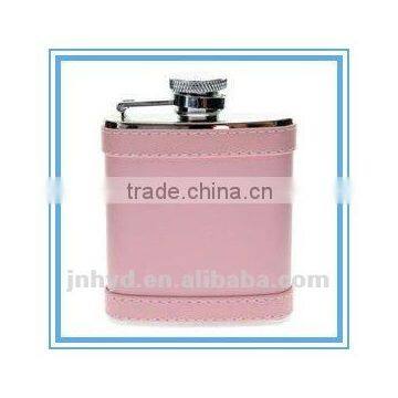 stainless steel mini hip flask with colorful leather