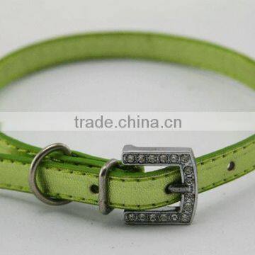 Hot fluorescent green leather pet collar for dog and cat