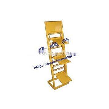 yellow metal 3 tier wire Panel magazine, tiles display stand shelf