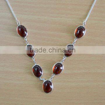 Genuine Garnet Gemstone Silver Necklace